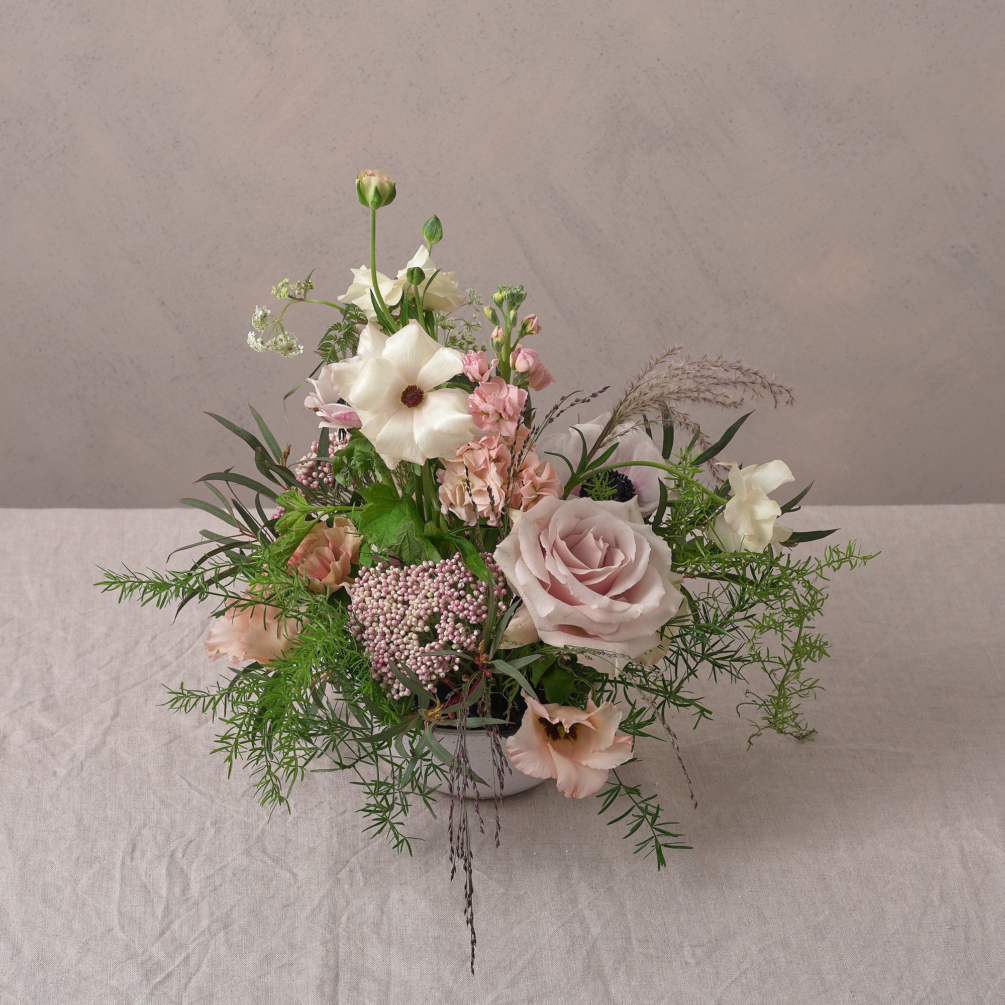 english country garden style flower bowl arrangement for weddings and events by Botanique Workshop