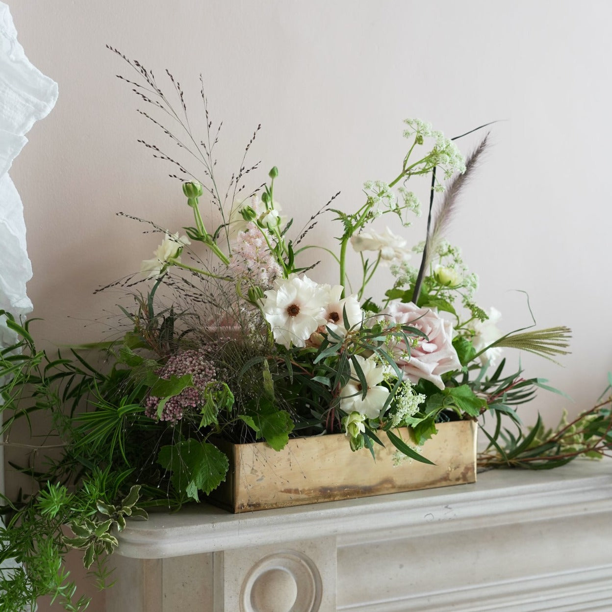english country garden style trough arrangements for weddings