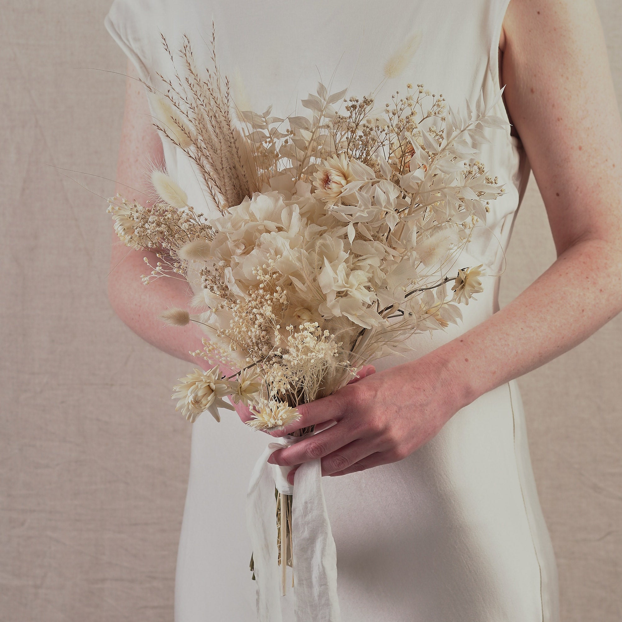 Everlasting Whites Dried Flower Bridesmaid Bouquet