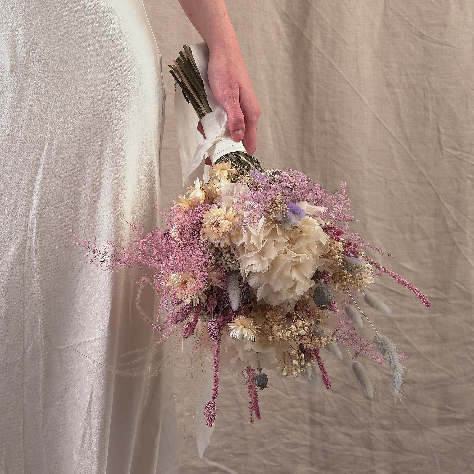 lilac & blush pink dried flowers bridal bouquet 