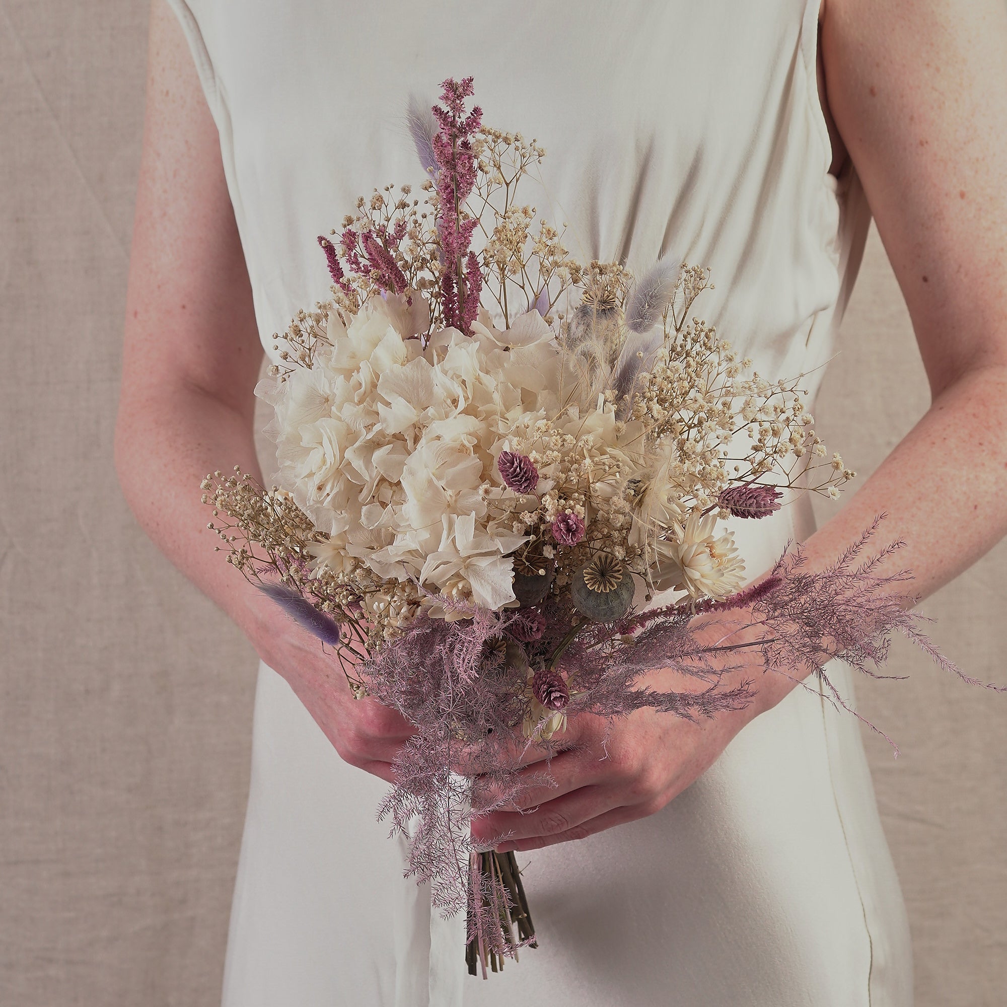 lilac & blush pink dried flowers bridal bouquet 