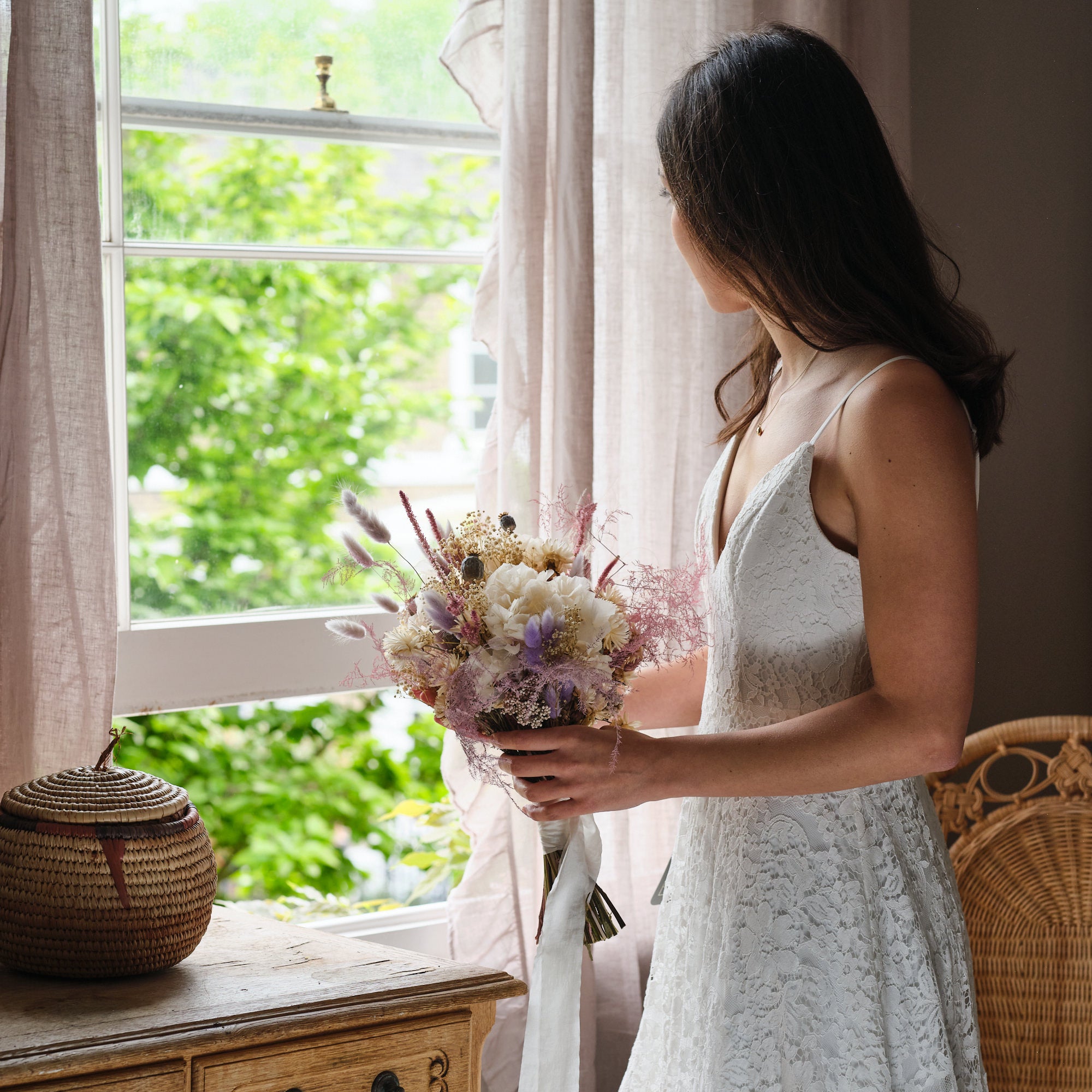 lilac & blush pink dried flowers bridal bouquet 