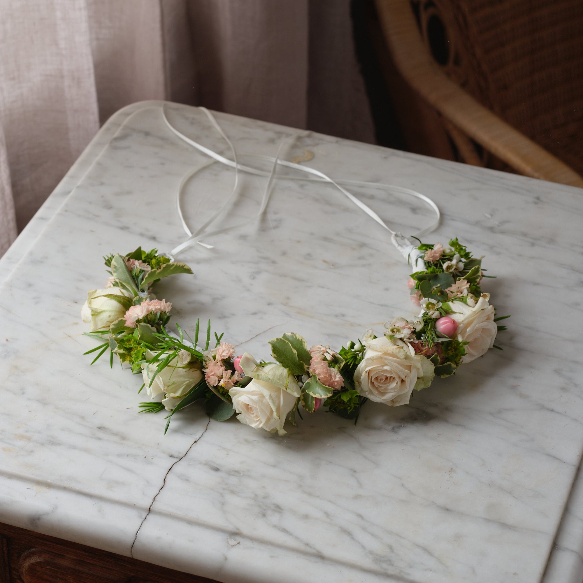 flower crown for brides and bridesmaids in soft summer colour palette