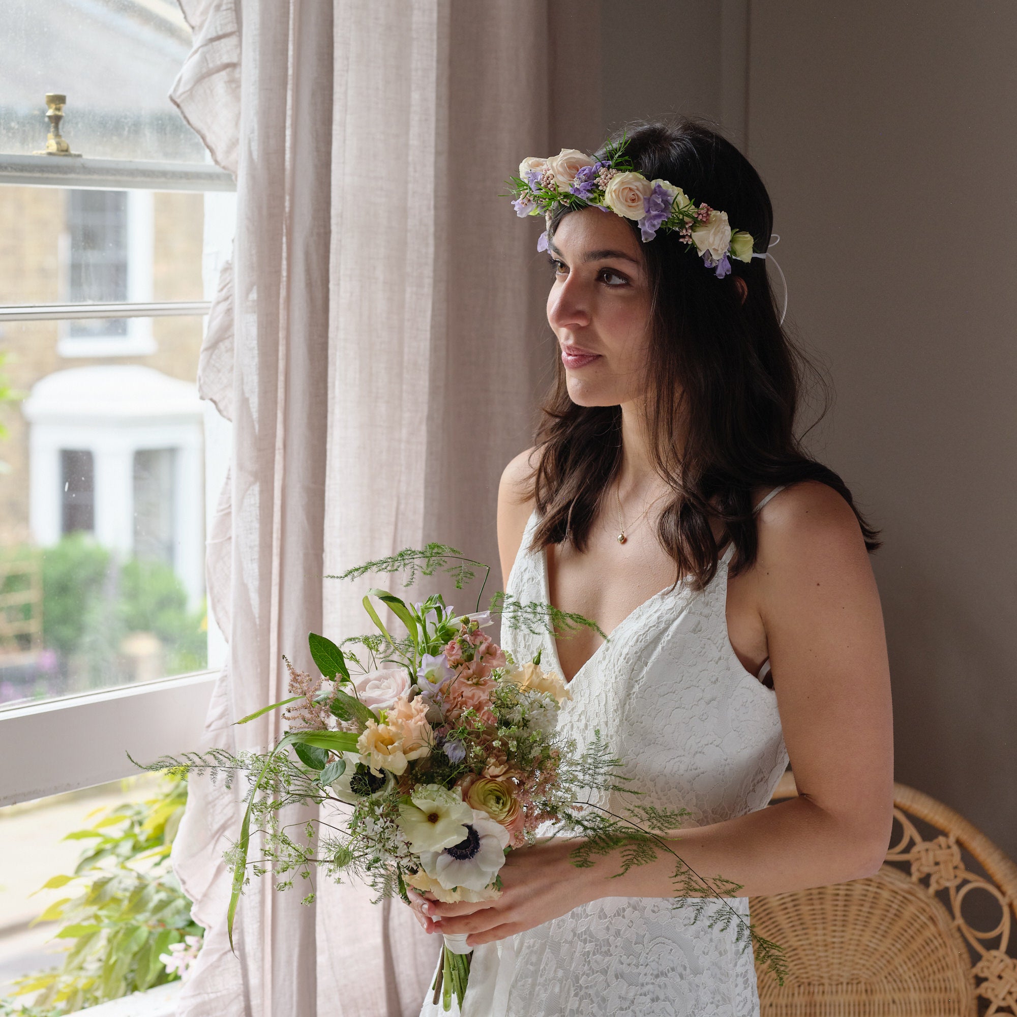 pastel wildflower flower crown for brides and bridesmaids