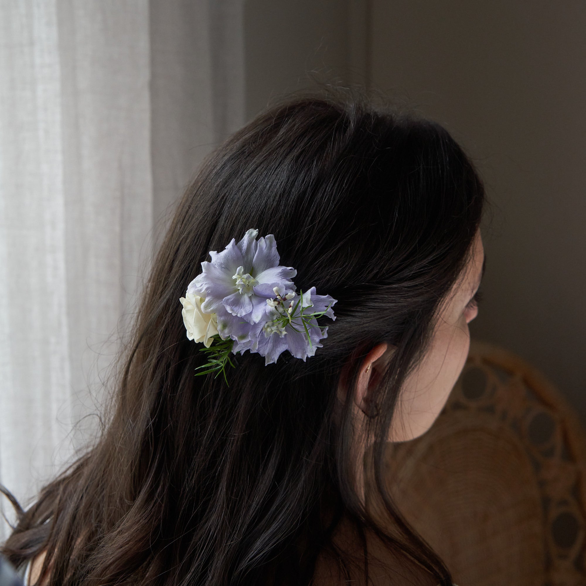 pastel wildflowers lilac and white hair comb for brides and bridesmaids