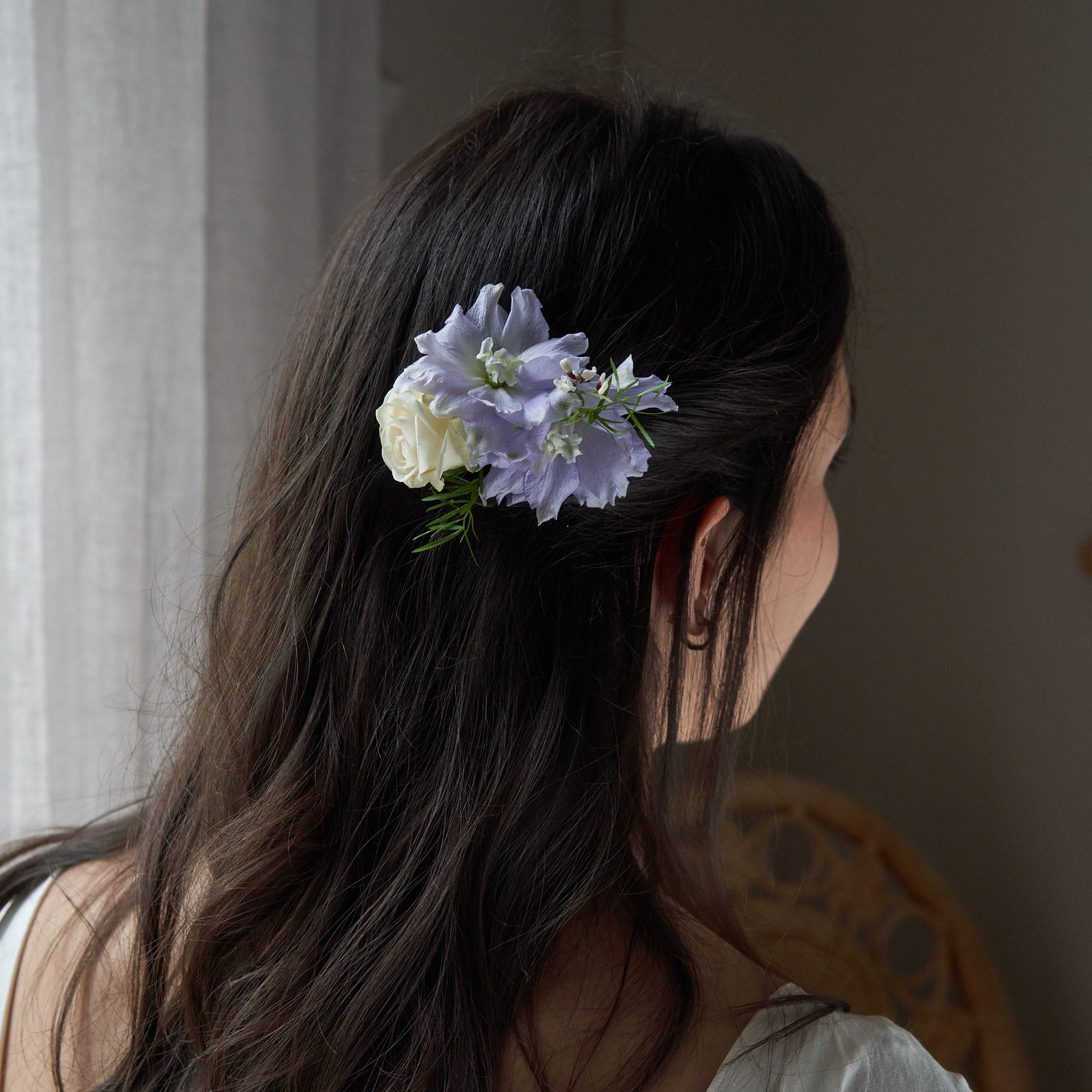 pastel wildflowers lilac and white hair comb for brides and bridesmaids