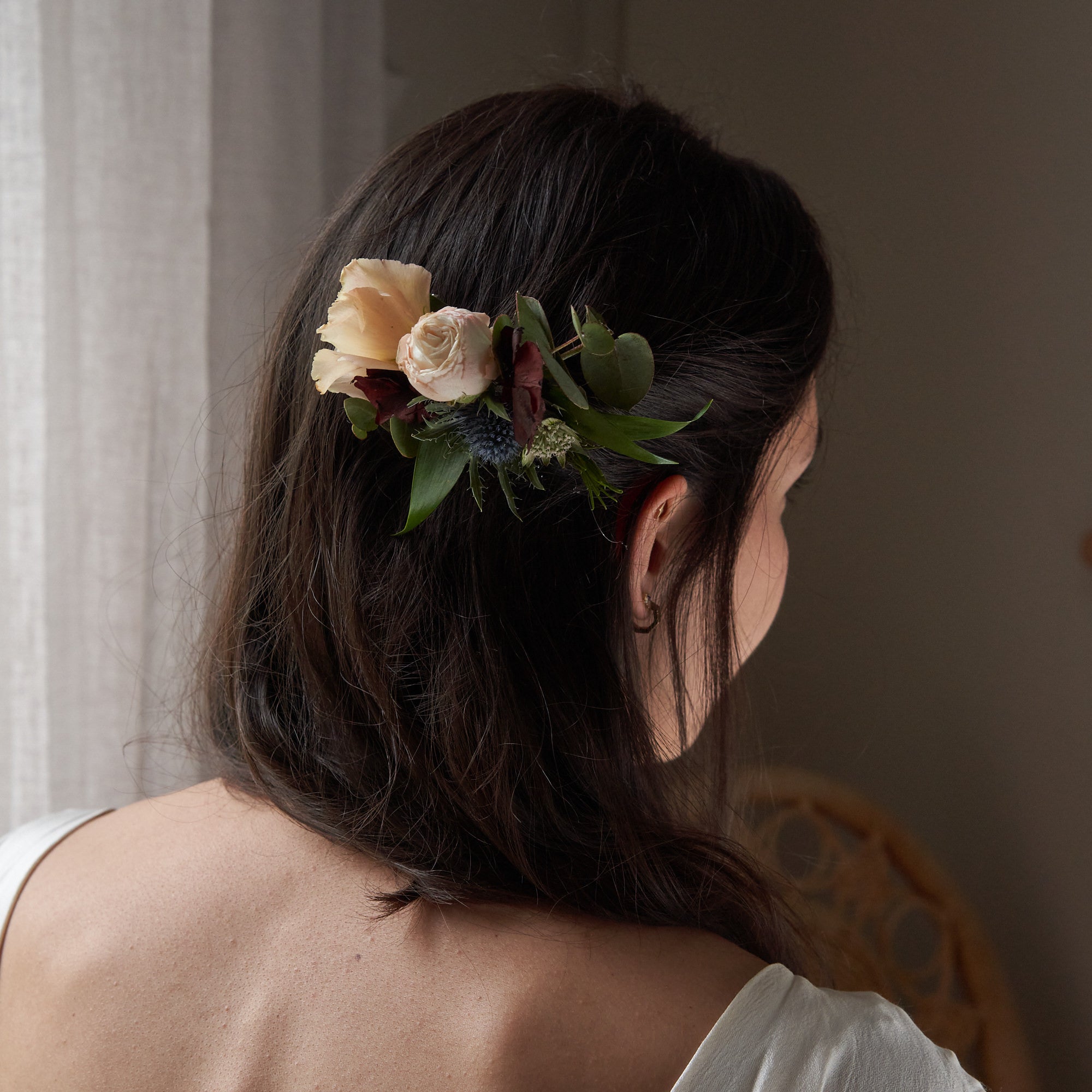 burgundy autumnal flower hair comb for brides and bridesmaids
