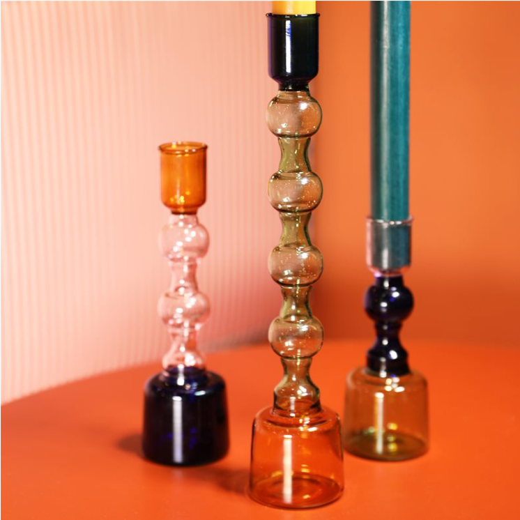 Tricolour Glass Candle Holder | Medium