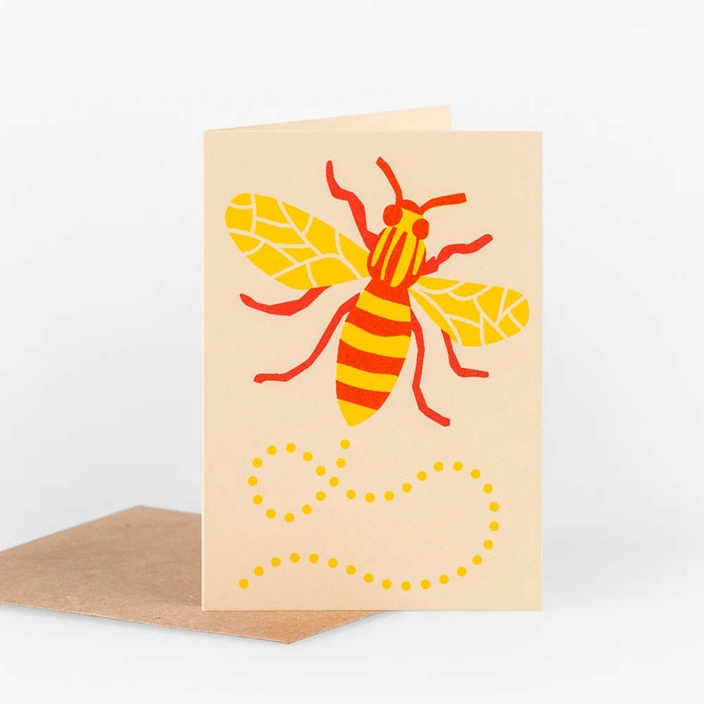 Mini Hand Printed Bee Card