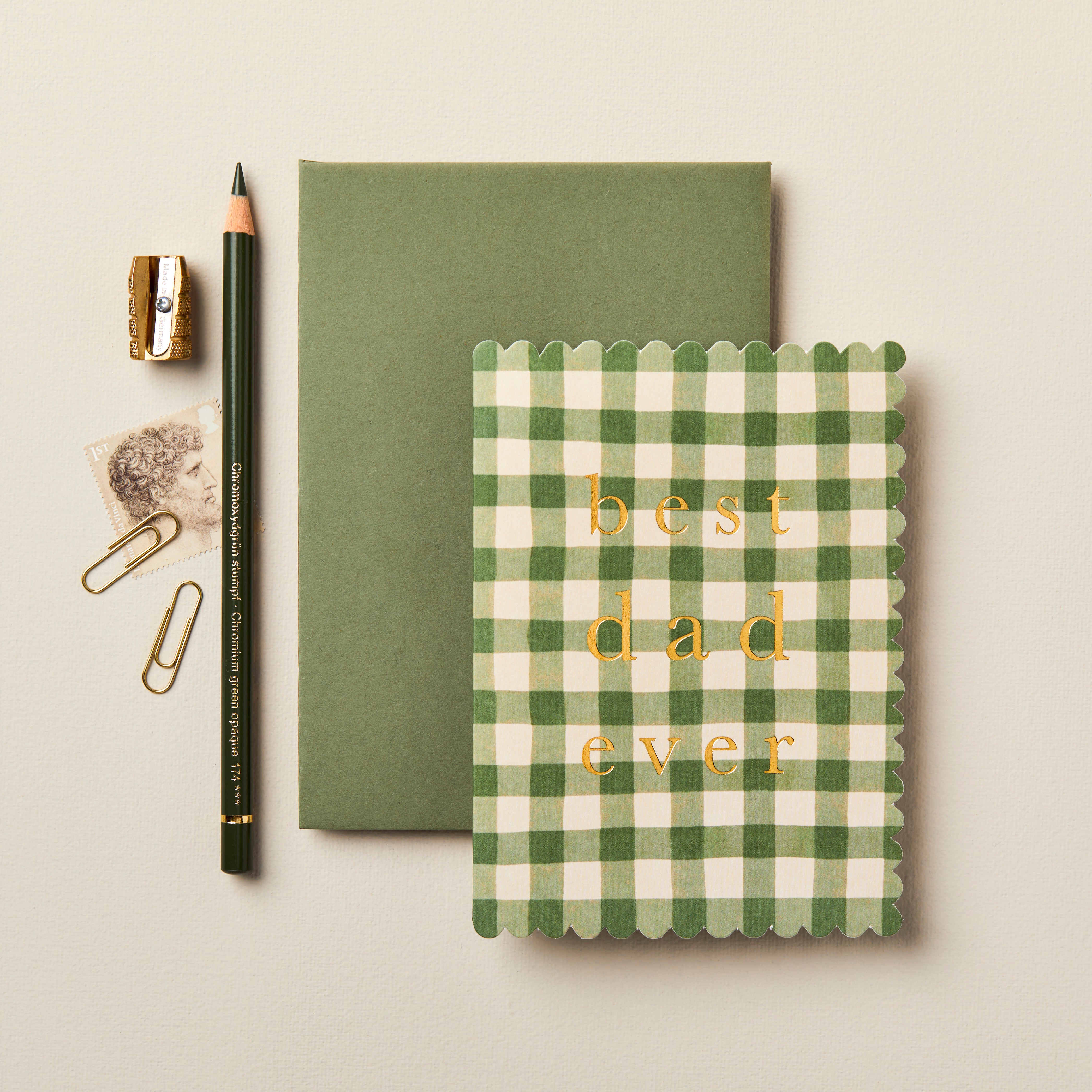 'Best Dad Ever!' Green Gingham Greetings Card