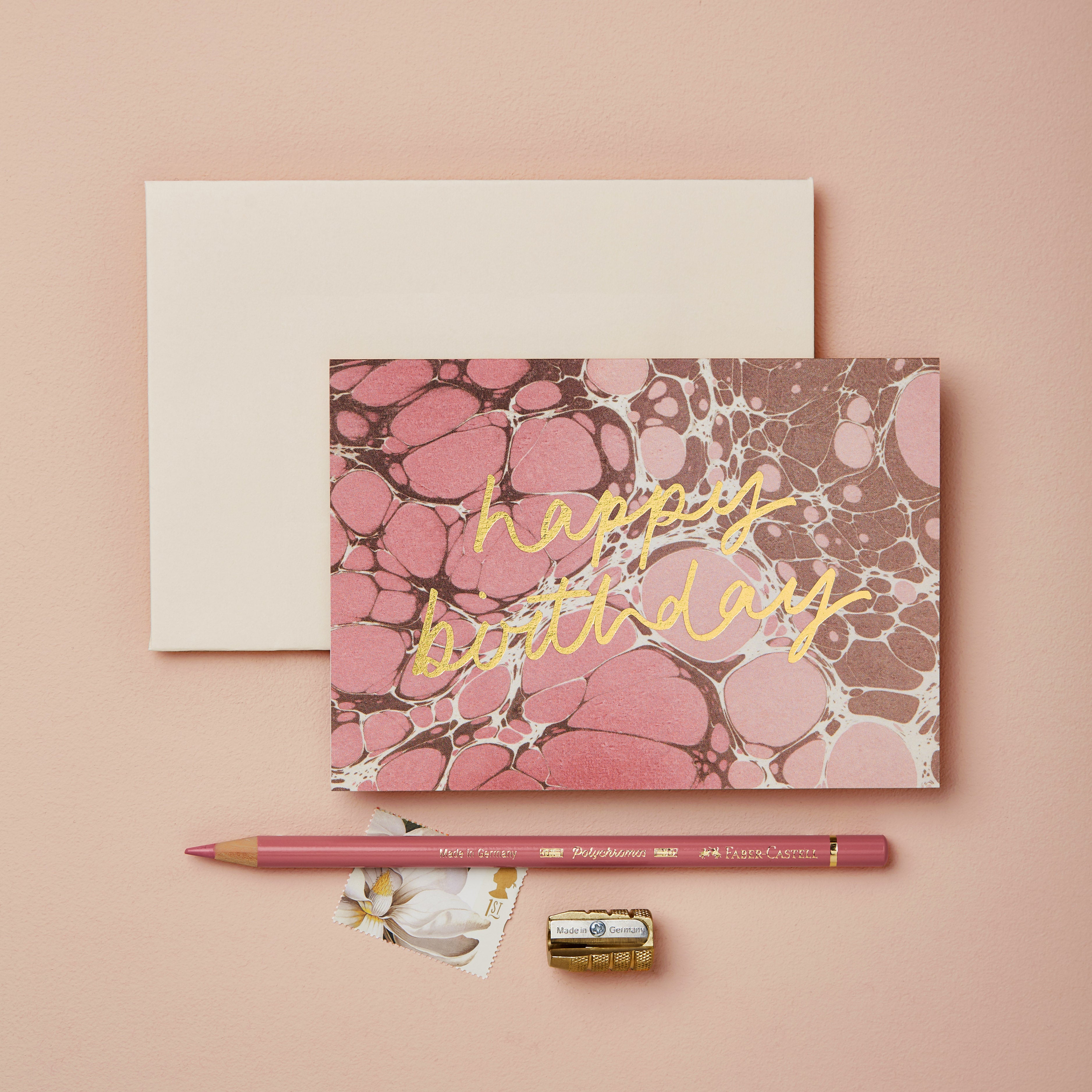 'Happy Birthday' Pink Marble Greetings Card