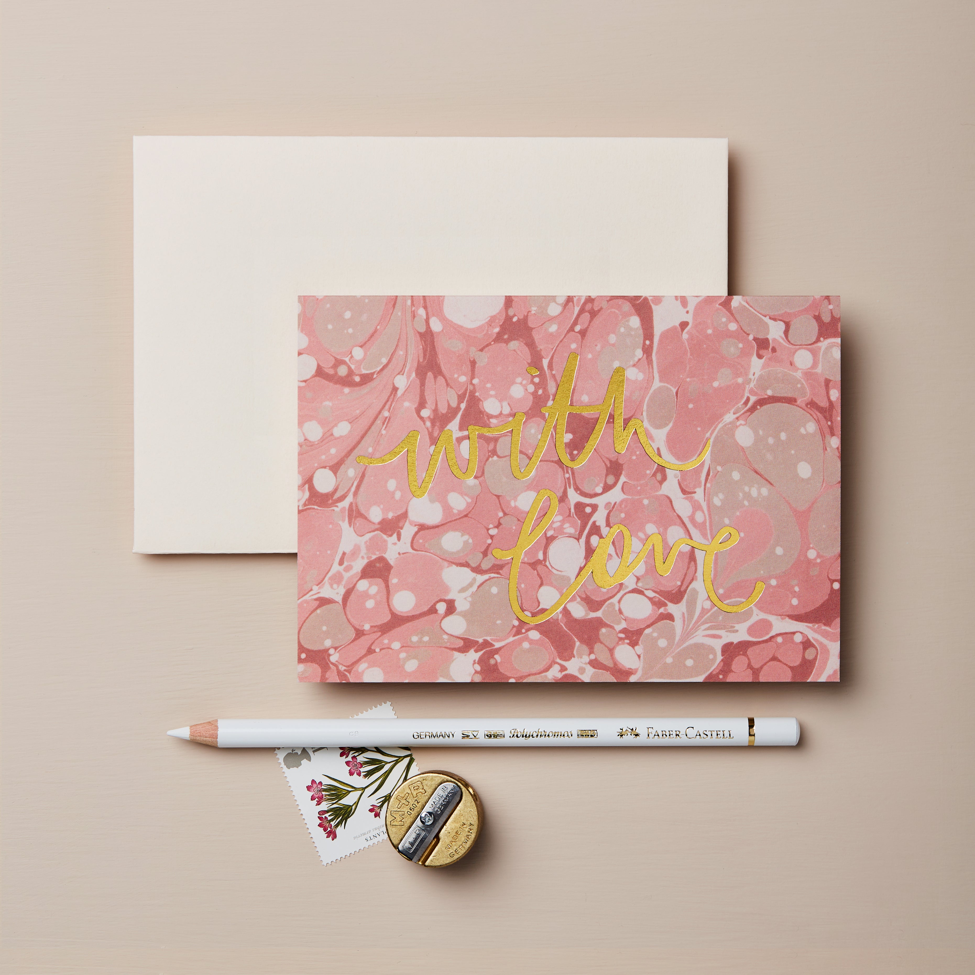 'With Love' Pink Marble Greetings Card