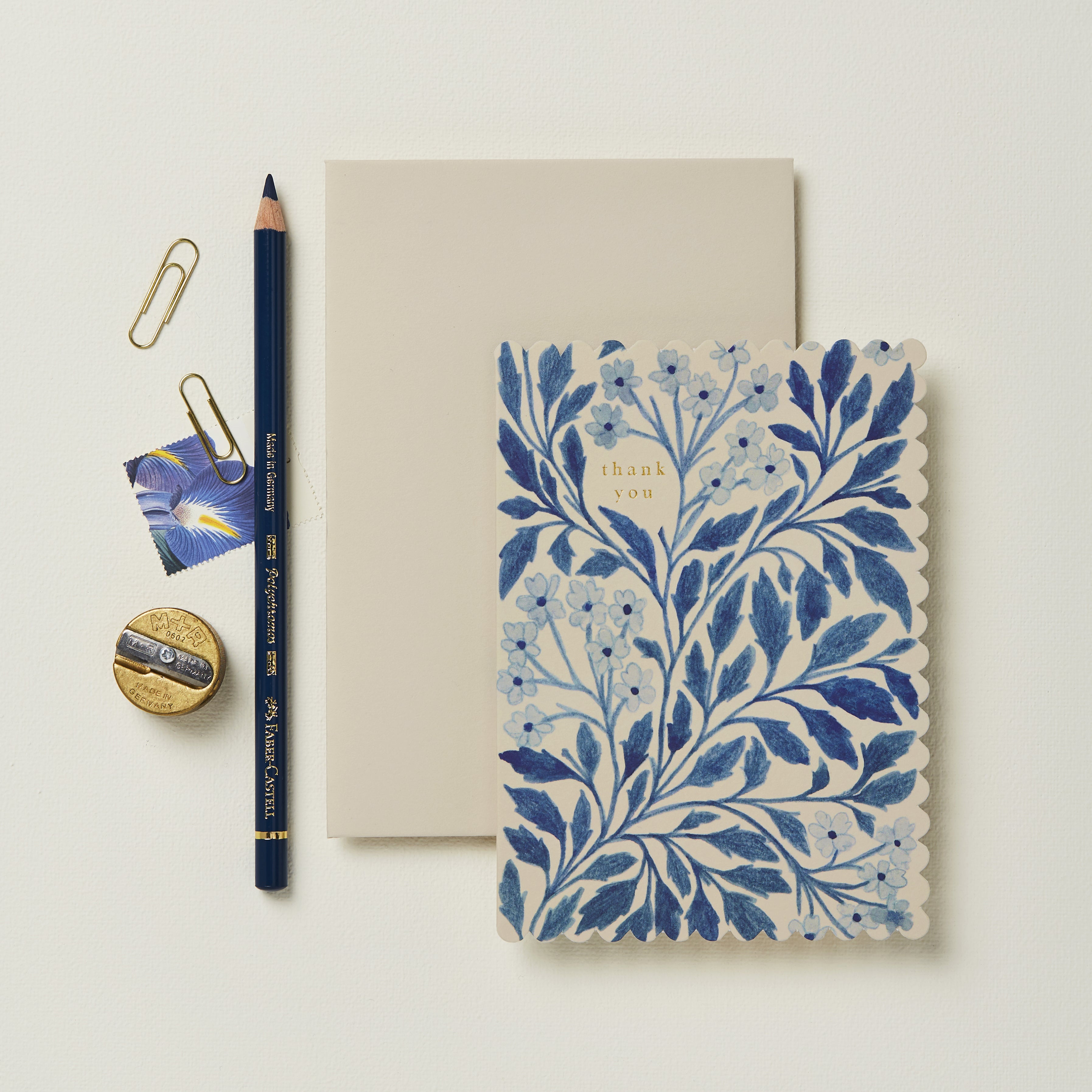 'Thank You' Blue Flora Greetings Card