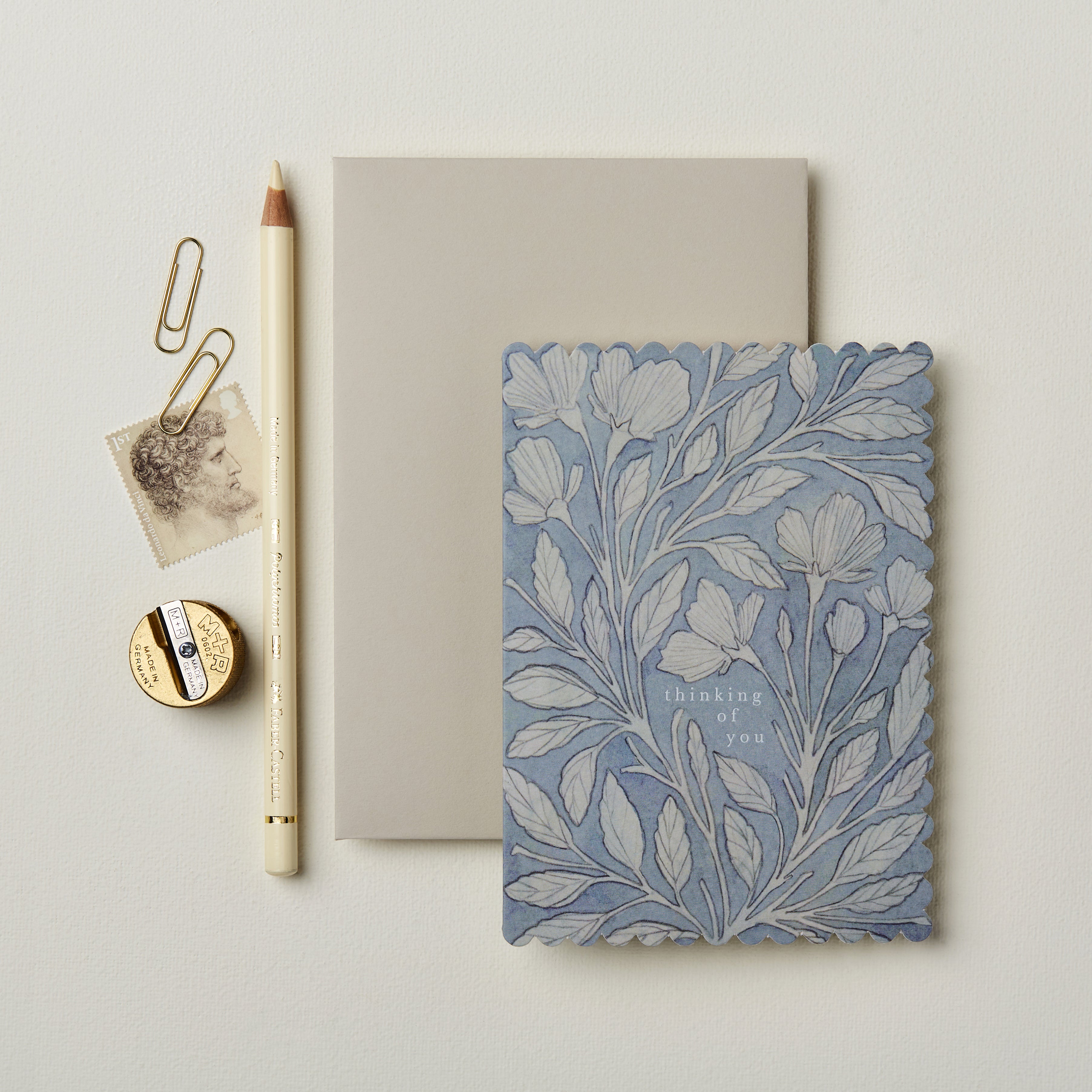 'Thinking of You' Blue Flora Greetings Card