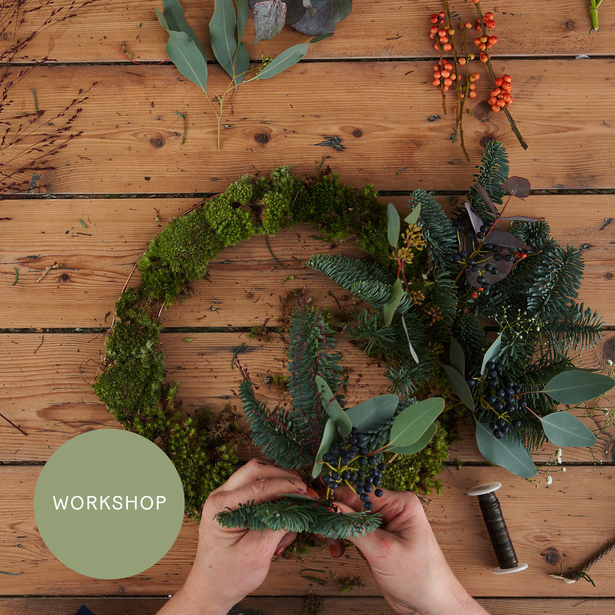 Christmas and festive wreath making workshops in Exmouth Market London, Islington