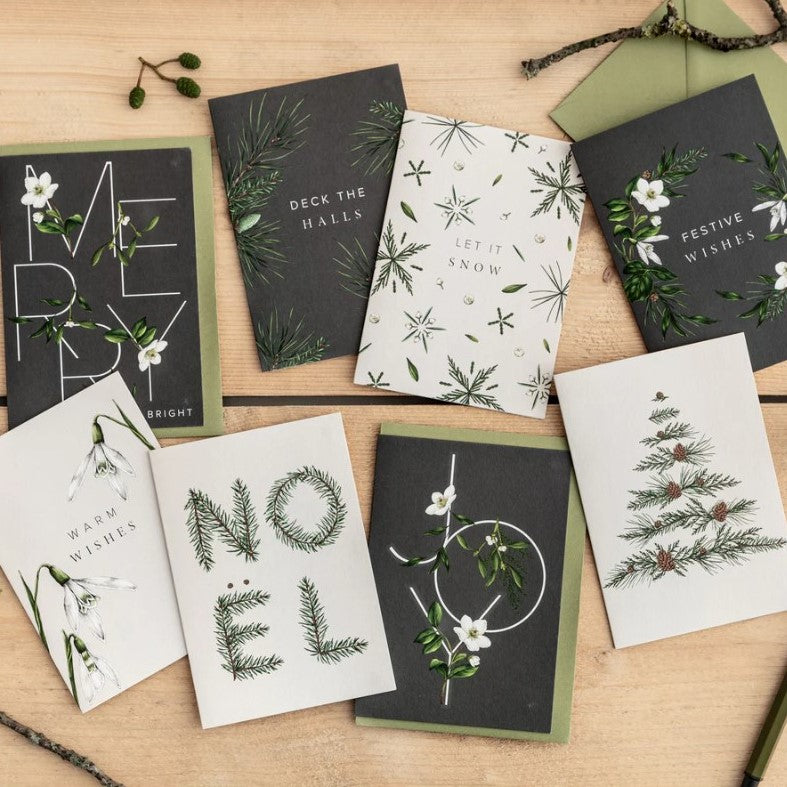 Box of 8 Botanical Luxury Christmas Cards - 'Festive Foliage' Collection