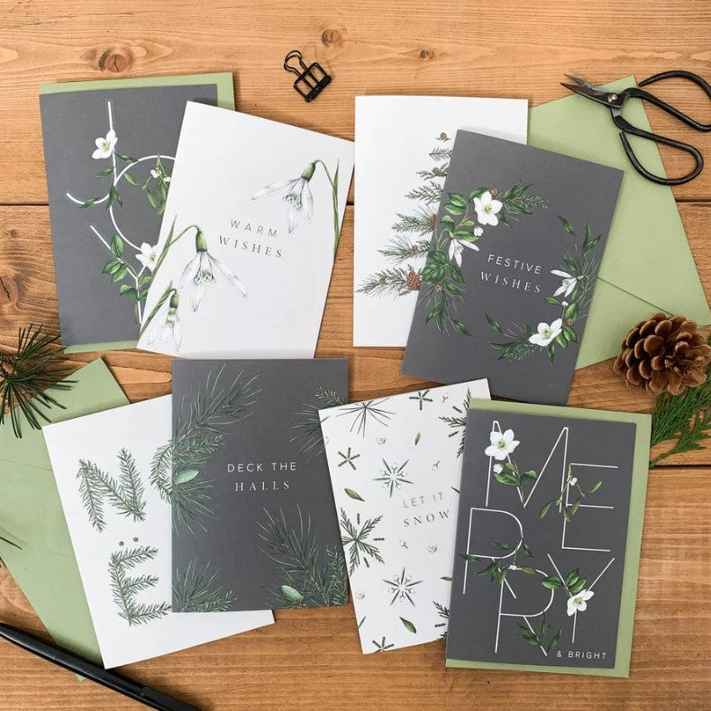 Box of 8 Botanical Luxury Christmas Cards - 'Festive Foliage' Collection