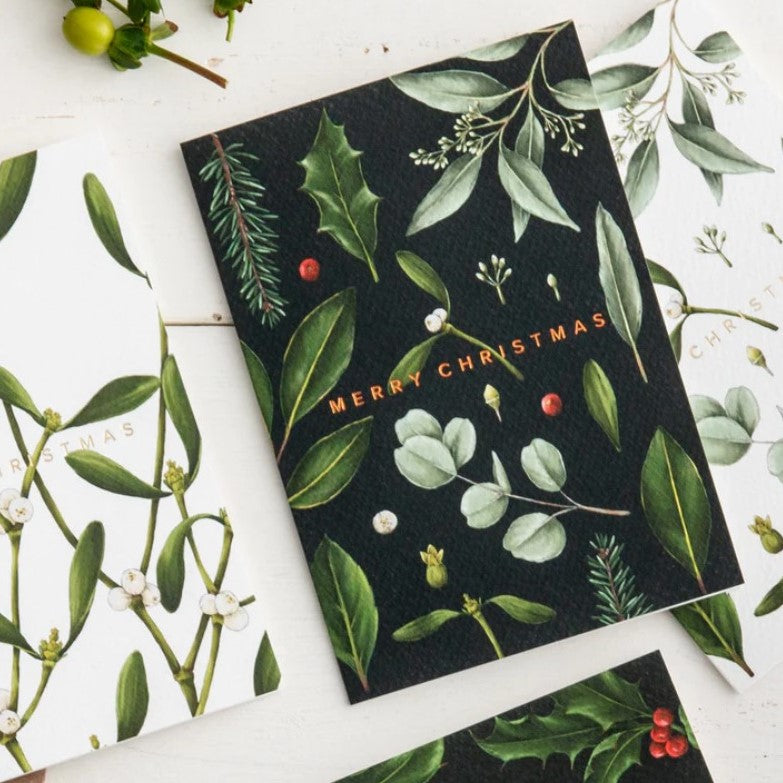 Merry Christmas Greenery Card | Black