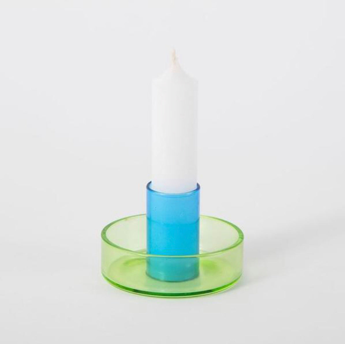 Block Design Glass Candle Holder - Green and Blue
