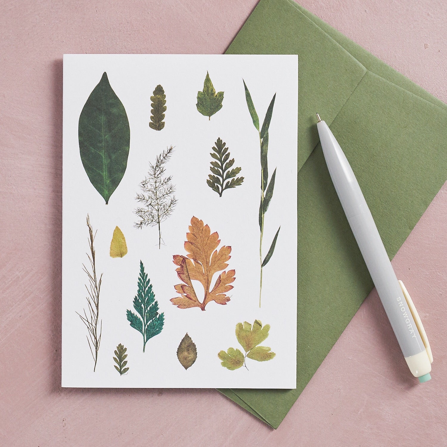 Pressed Flower Botanical Greetings Card - Leaf Study