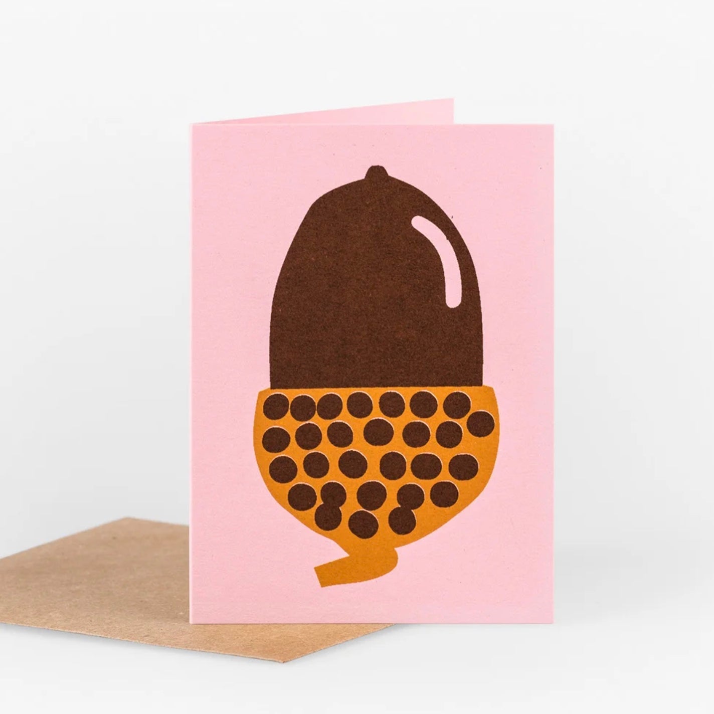 mini hand printed card with acorn design