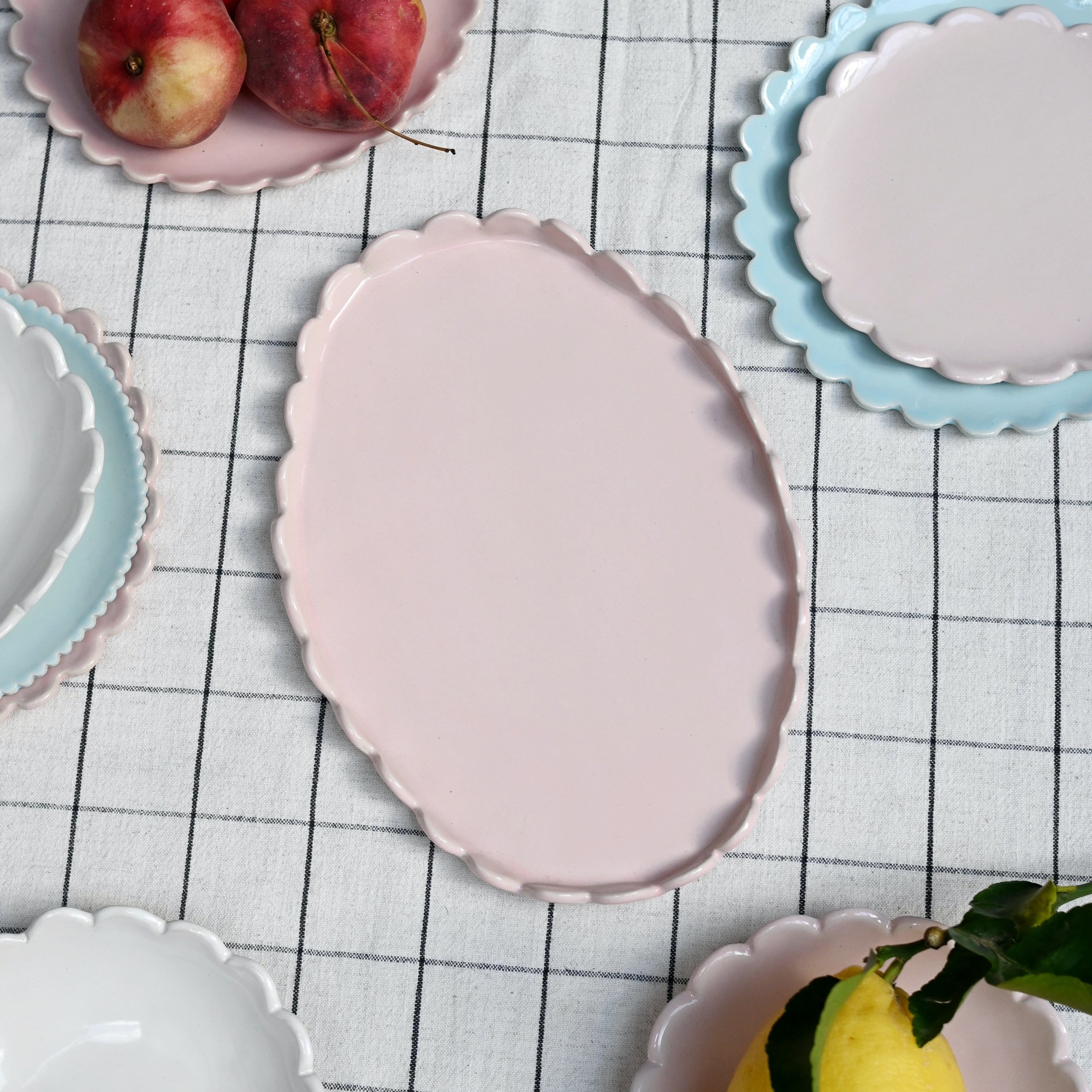oval pink scalloped plate