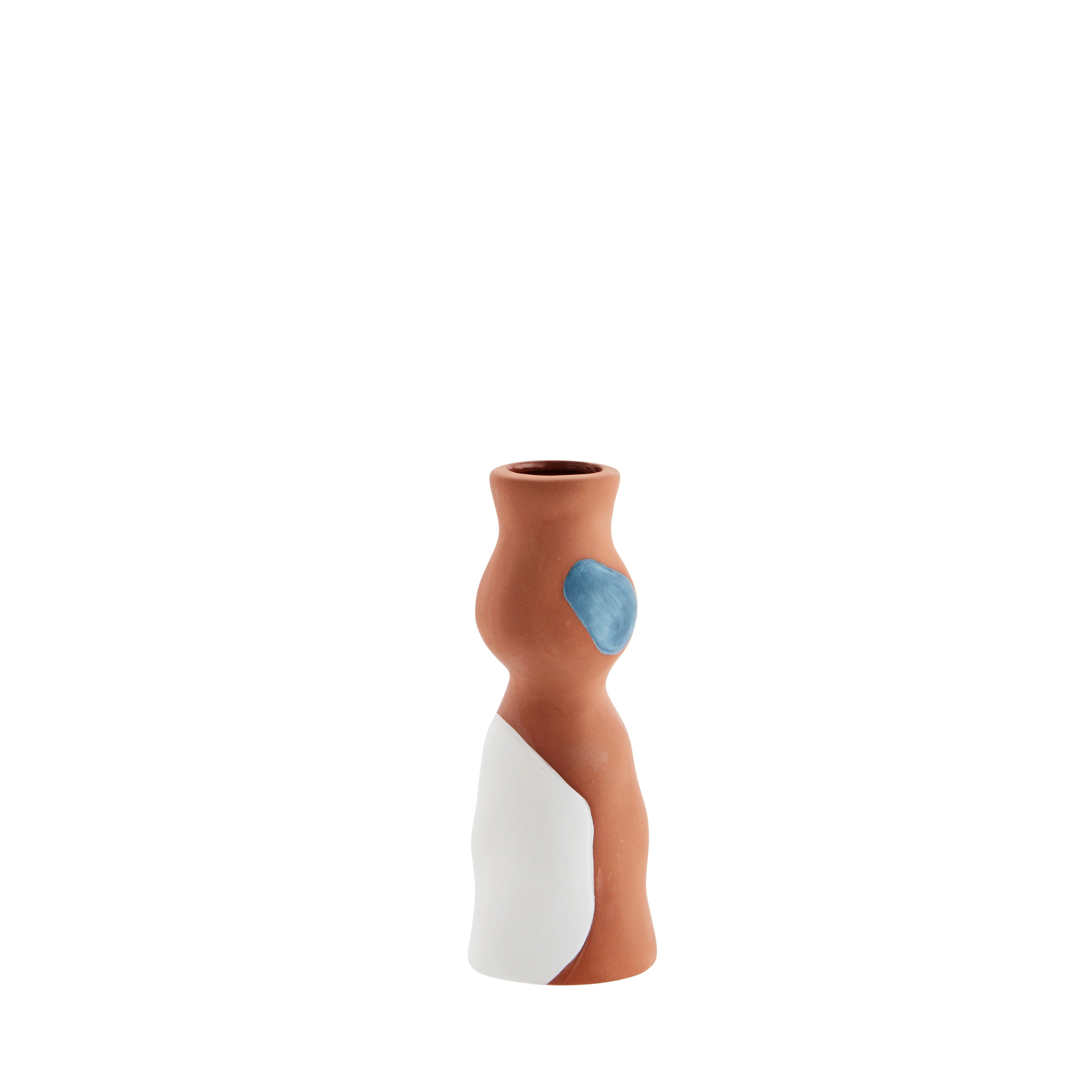 Hand Painted Terracotta Vase - Natural, White, Blue